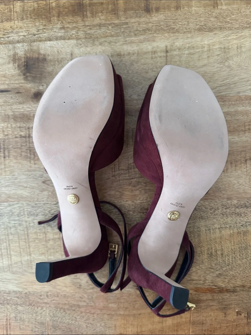 Veronica Beard Brianne Raisin Suede Platform Peep-Toe Ankle-Strap Heels NEW BOX